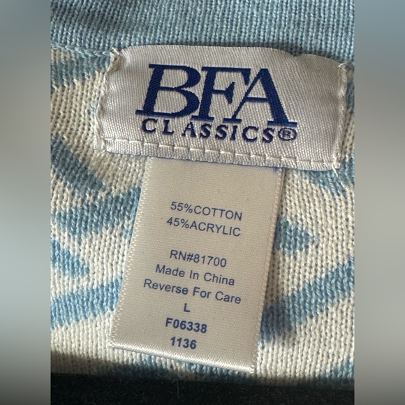 Vintage BFA Classics Cardigan Blue White Pattern Size L - Picture 2 of 6